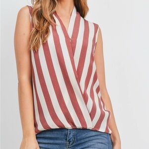 Striped Sleeveless Wrap Top
